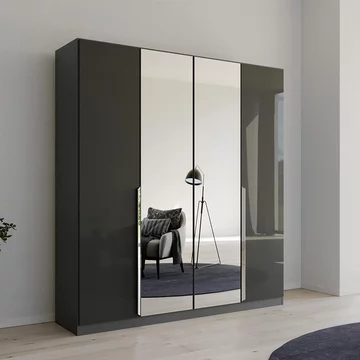 Quadra spin wardrobe - 181cm - 4 door - mirror - metallic dark grey & grey effect