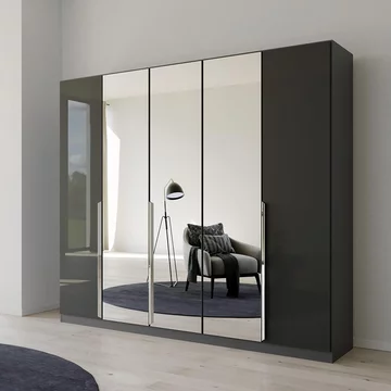 Quadra spin wardrobe - 226cm - 5 door - mirror - metallic dark grey & grey effect
