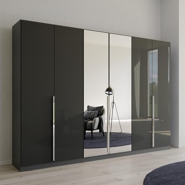Quadra spin wardrobe - 271cm - 6 door - mirror - metallic dark grey & grey effect