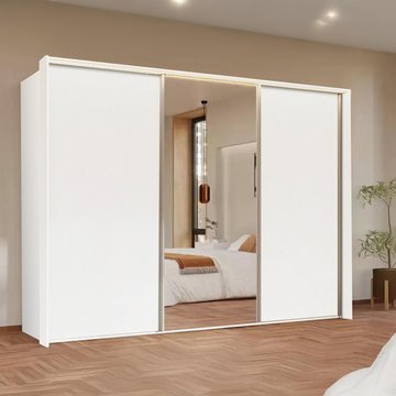 Taro sliding wardrobe - 301cm - 3 door - mirror - alpine white