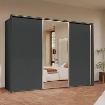Taro sliding wardrobe - 301cm - 3 door - mirror - graphite