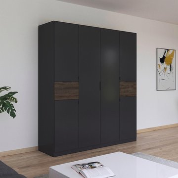 Ticao wardrobe - 181cm - 6 door - metallic dark grey & atlantic dark oak