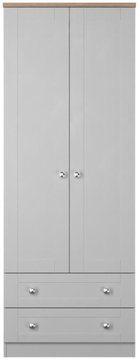 Sussex wardrobe - 2 door - 2 drawer - double - grey and oak
