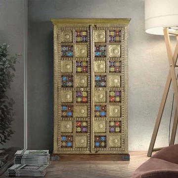 Trona wardrobe - acacia wood - brass cladded - 2 door