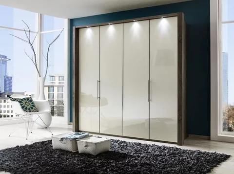 Loft wardrobe - 4 door bi fold - magnolia glass and oak carcase