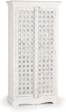 Yakima wardrobe - 2 door - white carved - mango wood