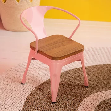 Evi kids chair - set of 2 - curved back - light pink - plywood and metal