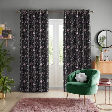 Skinny dip curtain - marble celestial black and pink