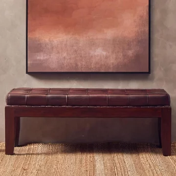 Inca bench - brown leather with stitching