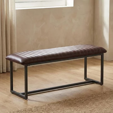 Vintage dining bench - brown faux leather