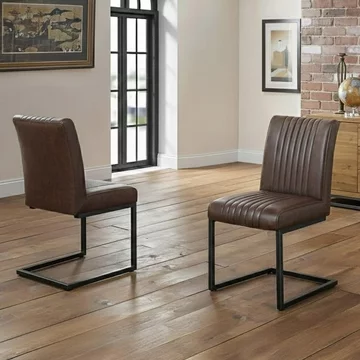 Brooklyn cantilever dining chair - set of 2 - brown faux leather