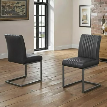 Brooklyn cantilever dining chair - set of 2 - charcoal grey suede fabric