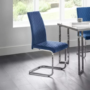 Calabria cantilever dining chair - set of 4 - blue fabric