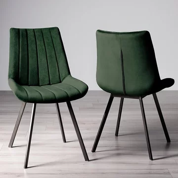Clearance - fontana dining chair - set of 2 - green velvet fabric - with black legs - a401