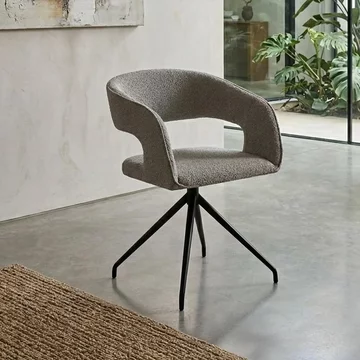 Clearance - swivel dining chair - set of 2 - light grey boucle fabric - black metal leg - fss15617