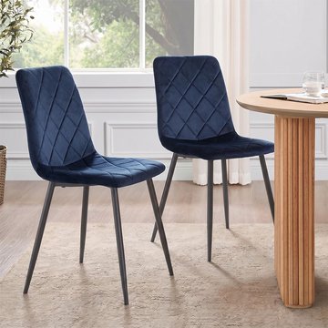 Bella dining chair - set of 2 - cross stitched - deep blue velvet