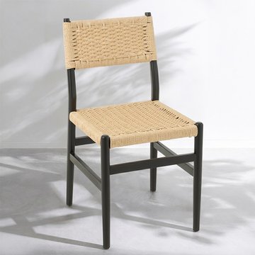 Lap dining chair - set of 2 - black - rope and beech wood
