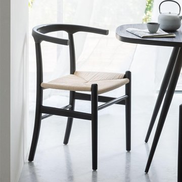 Toon dining chair - set of 2 - curved back - black - rope and beech wood