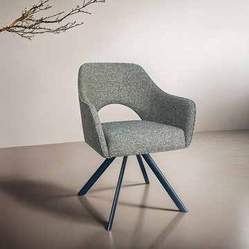 Helen swivel dining armchair - set of 2 - black legs - turtle - fabric and metal