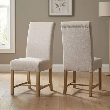 Chateau dining chair - set of 2 - roll back - beige - fabric and rustic pine