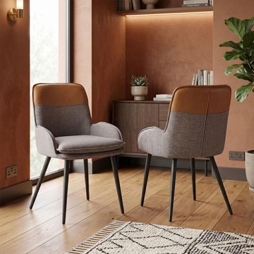 Redmond dining chair - set of 2 - light grey and tan - fabric and faux leather