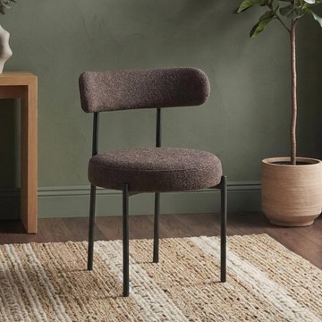 Flora dining chair - set of 2 - curved back - chocolate soft weave and black - fabric and metal