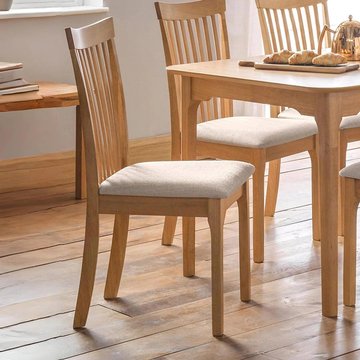 Ibsen dining chair - set of 2 - slatted back - lacquered and beige - oak effect and fabric