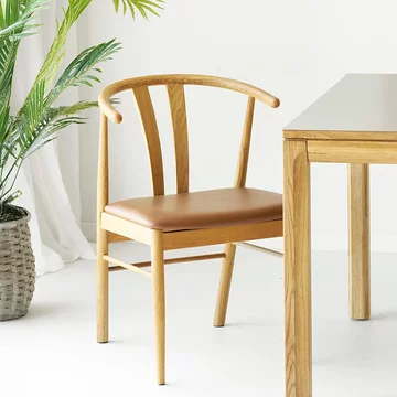 Artenara dining chair - set of 2 - curved back - natural and brown - faux leather and oak