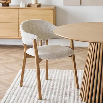 Dunkirk dining armchair - set of 2 - curved back - beige - fabric and oak