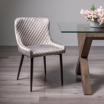 Cezanne dining chairs - set of 2 - grey velvet - black legs