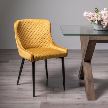 Cezanne dining chairs - set of 2 - mustard velvet - black legs