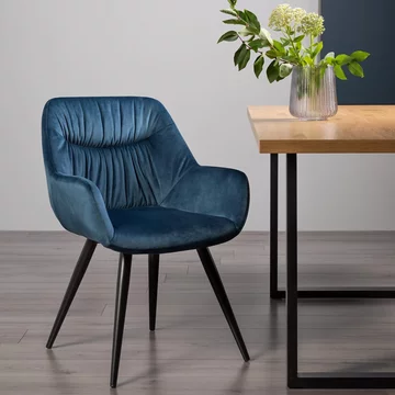 Dali dining chairs - set of 2 - petrol blue velvet - black legs