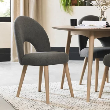 Dansk scandi oak dining chairs - set of 2 - upholstered - cold steel fabric