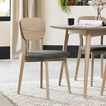 Dansk scandi oak dining chairs - set of 2 - veneer back - cold steel fabric