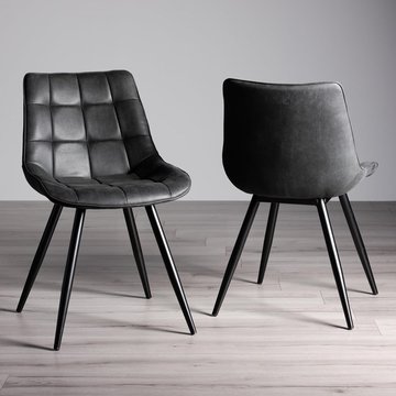 Seurat dining chairs - set of 2 - dark grey faux suede - black legs