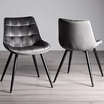 Seurat dining chairs - set of 2 - grey velvet - black legs