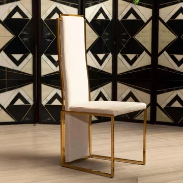Deana dining chair - high back - set of 2 - white fabric with gold metal