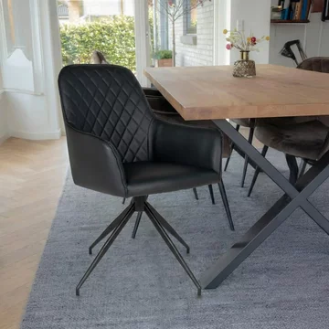 Harbo dining chair - set of 2 - black - faux leather - swivel