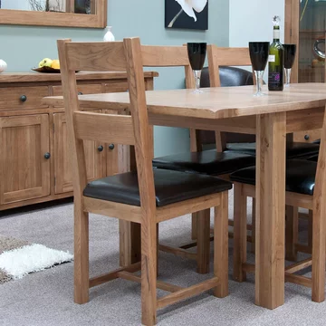 Rustic oak dining chair - set of 2 - leather seat - oak