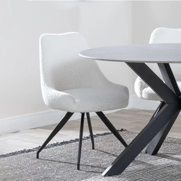 Clearance - arctic dining chair - swivel - cream boucle fabric - black legs