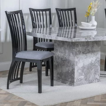 Clearance - athena dining chair - slatted back - black high gloss - grey seat pads