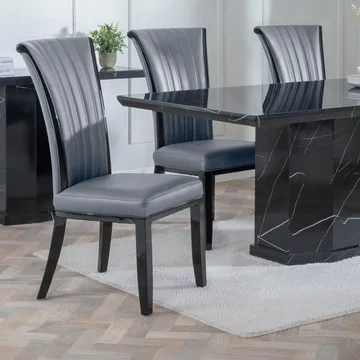Cadiz dining chair - large high back - grey leather - black legs