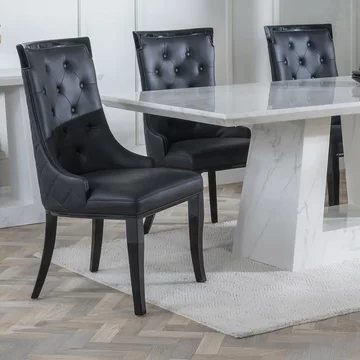 Carmela dining chair - large high back - black leather - black legs