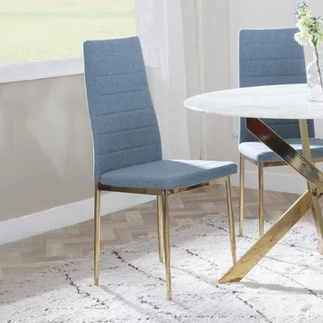 Clearance - lido dining chair - set of 4 - blue fabric - gold legs