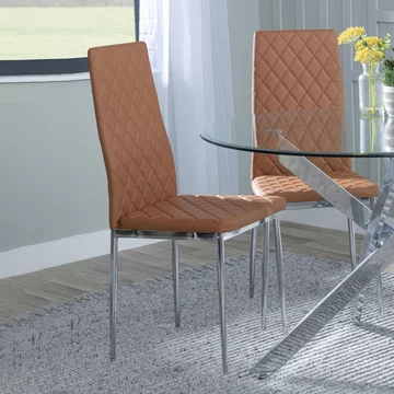 Clearance - metro dining chair - set of 4 - burnt orange leather - chrome metal legs