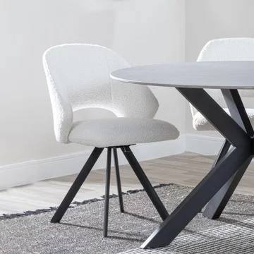 Clearance - ion dining chair - swivel - cream boucle teddy fabric - black legs
