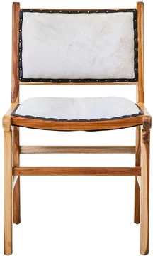 Kendari dining chair - white leather with teak wood