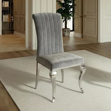 Louis dining chair - grey velvet fabric - chrome legs