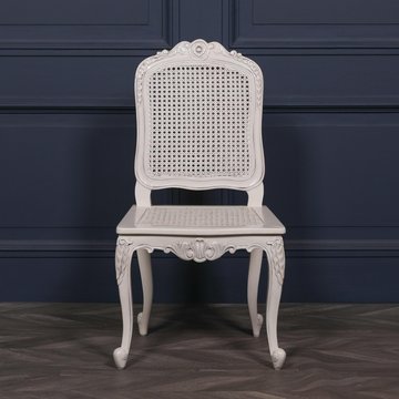 Mahogany and rattan back carved chair - off white