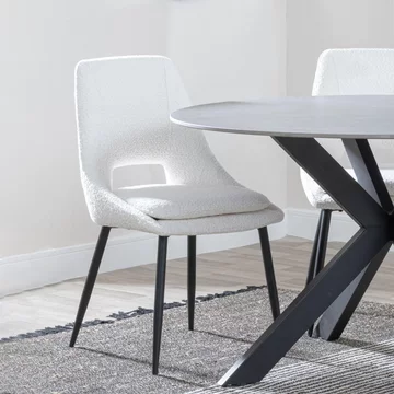 Clearance - peyton dining chair - cream boucle fabric - black legs